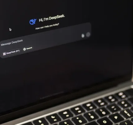 Laptop showing an AI chat interface