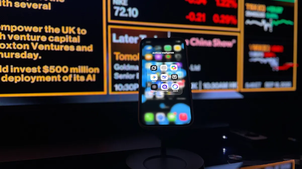 Top AI article generator apps for iPhone and Android Top AI article generator apps for iPhone and Android — Smartphone with AI Apps in Financial Setting